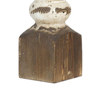 Candle Holder, Lotus Flower Style Top, Turned Body, White Wood 19 Inch - BM350207