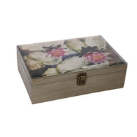 Storage Boxes Set of 2, Floral Glass Top with Distressed Brown Wood - BM350210