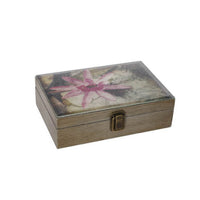 Storage Boxes Set of 2, Floral Glass Top with Distressed Brown Wood - BM350210