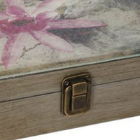 Storage Boxes Set of 2, Floral Glass Top with Distressed Brown Wood - BM350210