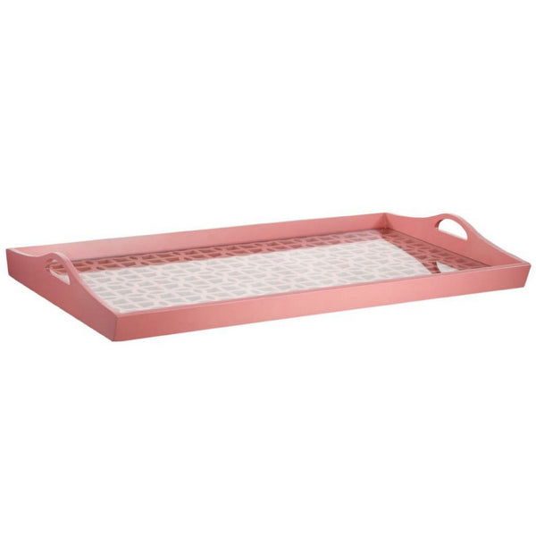 Decorative Serving Tray, Light Pink Handles, Patterned Glass, 28 Inch - BM350211
