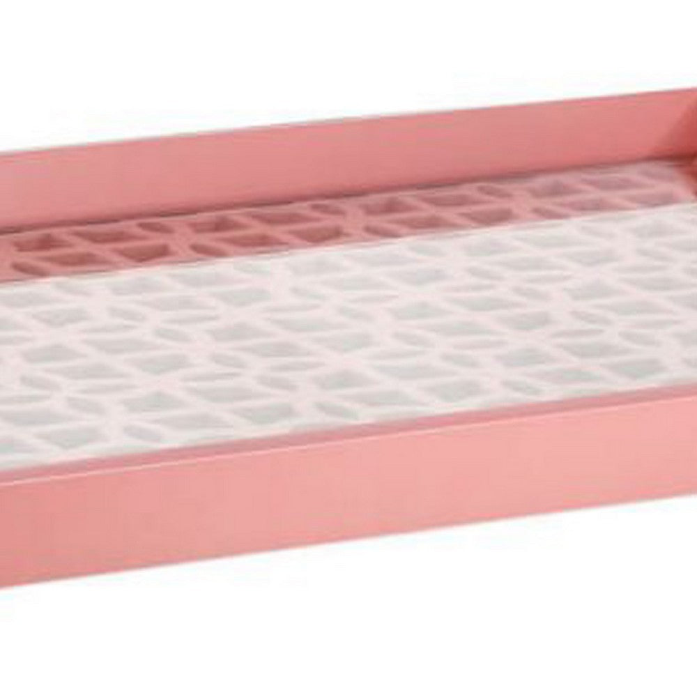 Decorative Serving Tray, Light Pink Handles, Patterned Glass, 28 Inch - BM350211