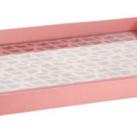 Decorative Serving Tray, Light Pink Handles, Patterned Glass, 28 Inch - BM350211