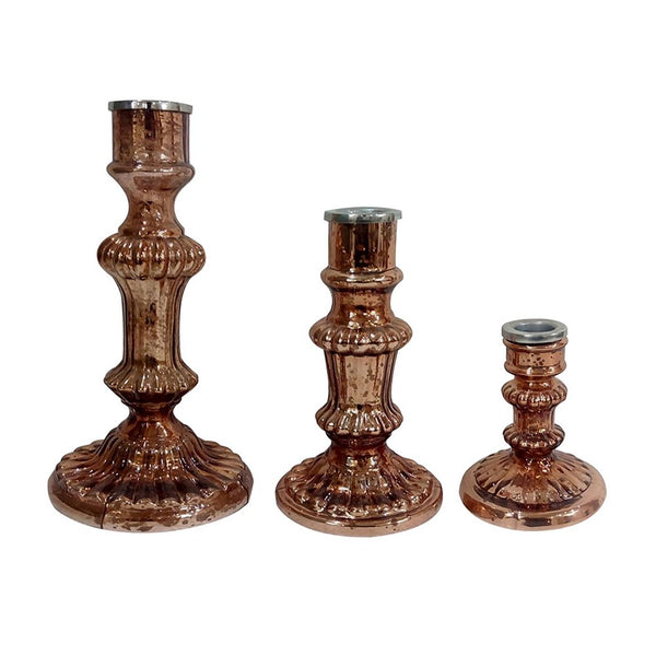 Lemu Luminary Treasures Candle Holder Set of 3, Copper Ornate Iron - BM350212