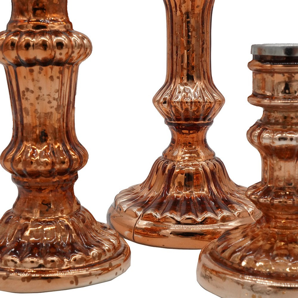 Lemu Luminary Treasures Candle Holder Set of 3, Copper Ornate Iron - BM350212