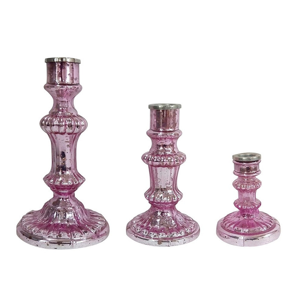 Lemu Luminary Treasures Candle Holder Set of 3, Pink Ornate Iron - BM350213
