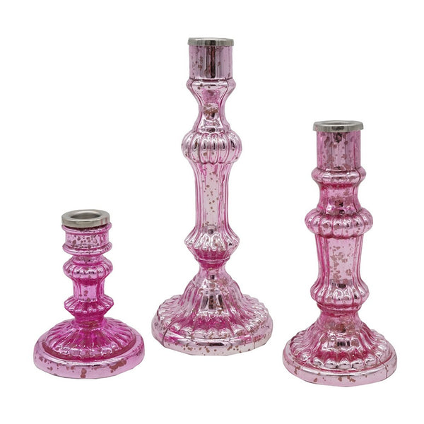 Lemu Luminary Treasures Candle Holder Set of 3, Pink Ornate Iron - BM350213