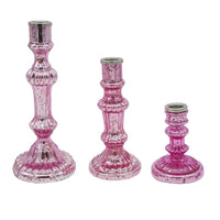 Lemu Luminary Treasures Candle Holder Set of 3, Pink Ornate Iron - BM350213
