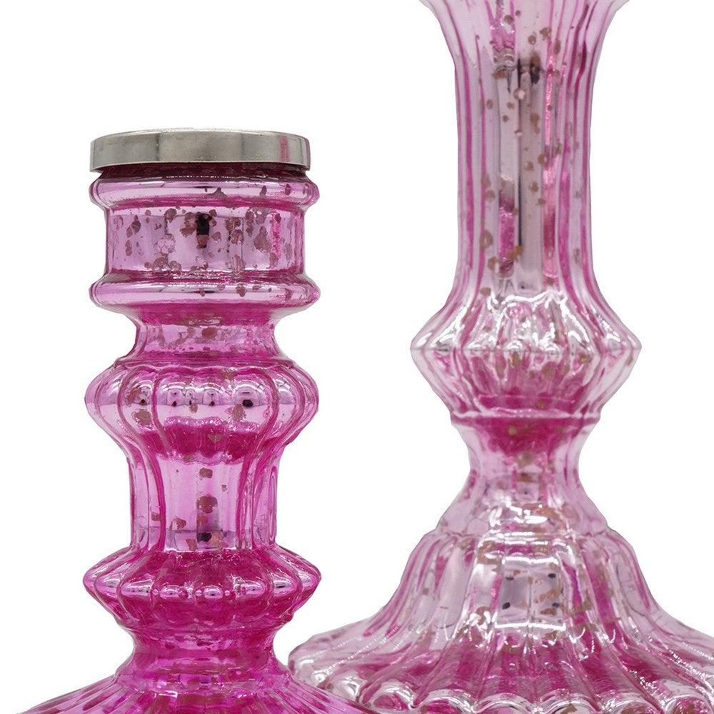 Lemu Luminary Treasures Candle Holder Set of 3, Pink Ornate Iron - BM350213