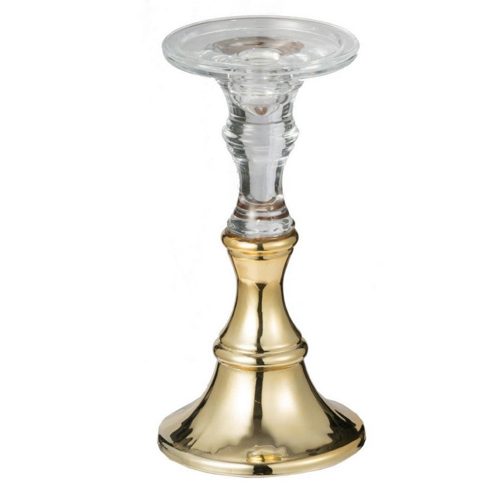 Decorative Candle Holder, 2 Tone Gold and Clear Glass, 9 Inch Tall - BM350214