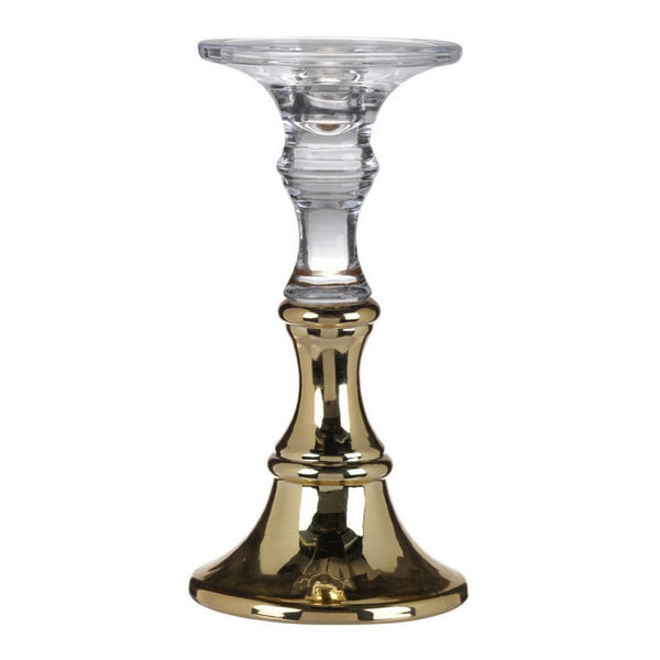 Decorative Candle Holder, 2 Tone Gold and Clear Glass, 9 Inch Tall - BM350214