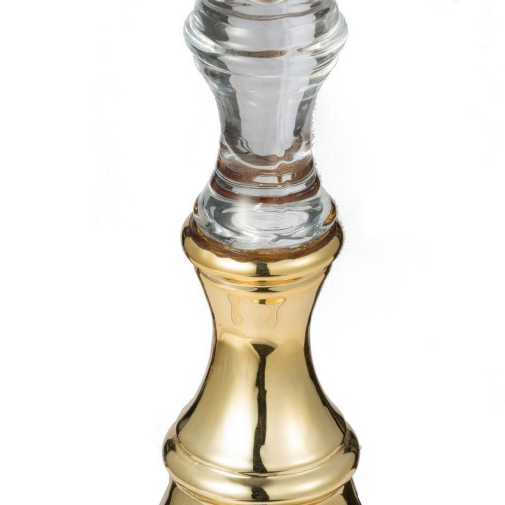Decorative Candle Holder, 2 Tone Gold and Clear Glass, 9 Inch Tall - BM350214