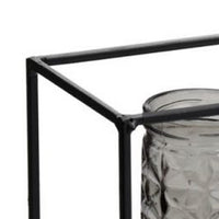 Mev 4 Jar Candle Holder, Brown Gray Glass, 16 Inch Black Iron Frame - BM350215