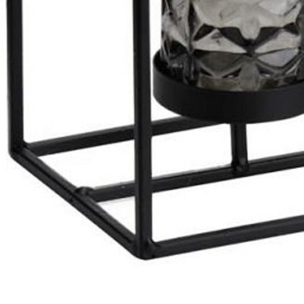 Mev 4 Jar Candle Holder, Brown Gray Glass, 16 Inch Black Iron Frame - BM350215