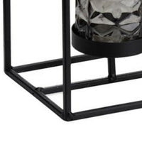 Mev 4 Jar Candle Holder, Brown Gray Glass, 16 Inch Black Iron Frame - BM350215