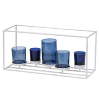 Mev 5 Jar Candle Holder, Blue Glass, 17 Inch Modern White Iron Frame - BM350216