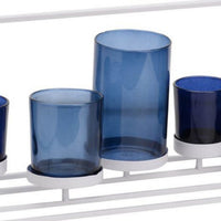 Mev 5 Jar Candle Holder, Blue Glass, 17 Inch Modern White Iron Frame - BM350216