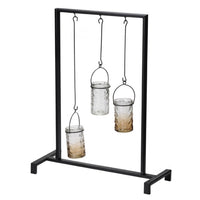 Decorative Candle Holder with 3 Hanging Glass Jars, 21 Inch Matte Black - BM350217