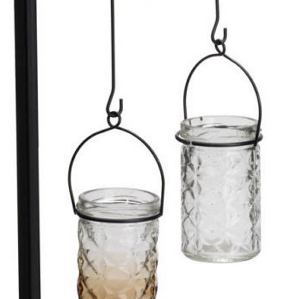 Decorative Candle Holder with 3 Hanging Glass Jars, 21 Inch Matte Black - BM350217