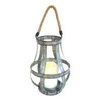 Glass Hurricane Candle Holder Lantern, Rope Handle, 12 Inch Gray - BM350218