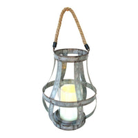 Glass Hurricane Candle Holder Lantern, Rope Handle, 12 Inch Gray - BM350218
