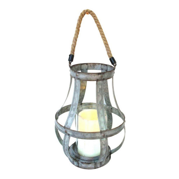 Glass Hurricane Candle Holder Lantern, Rope Handle, 12 Inch Gray - BM350218