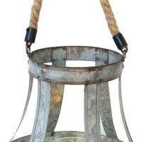 Glass Hurricane Candle Holder Lantern, Rope Handle, 12 Inch Gray - BM350218