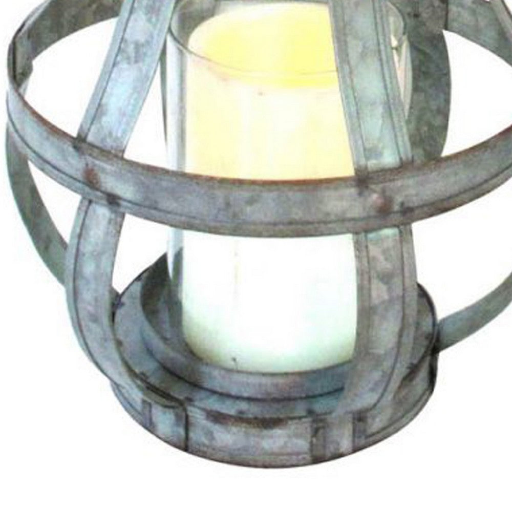 Glass Hurricane Candle Holder Lantern, Rope Handle, 12 Inch Gray - BM350218