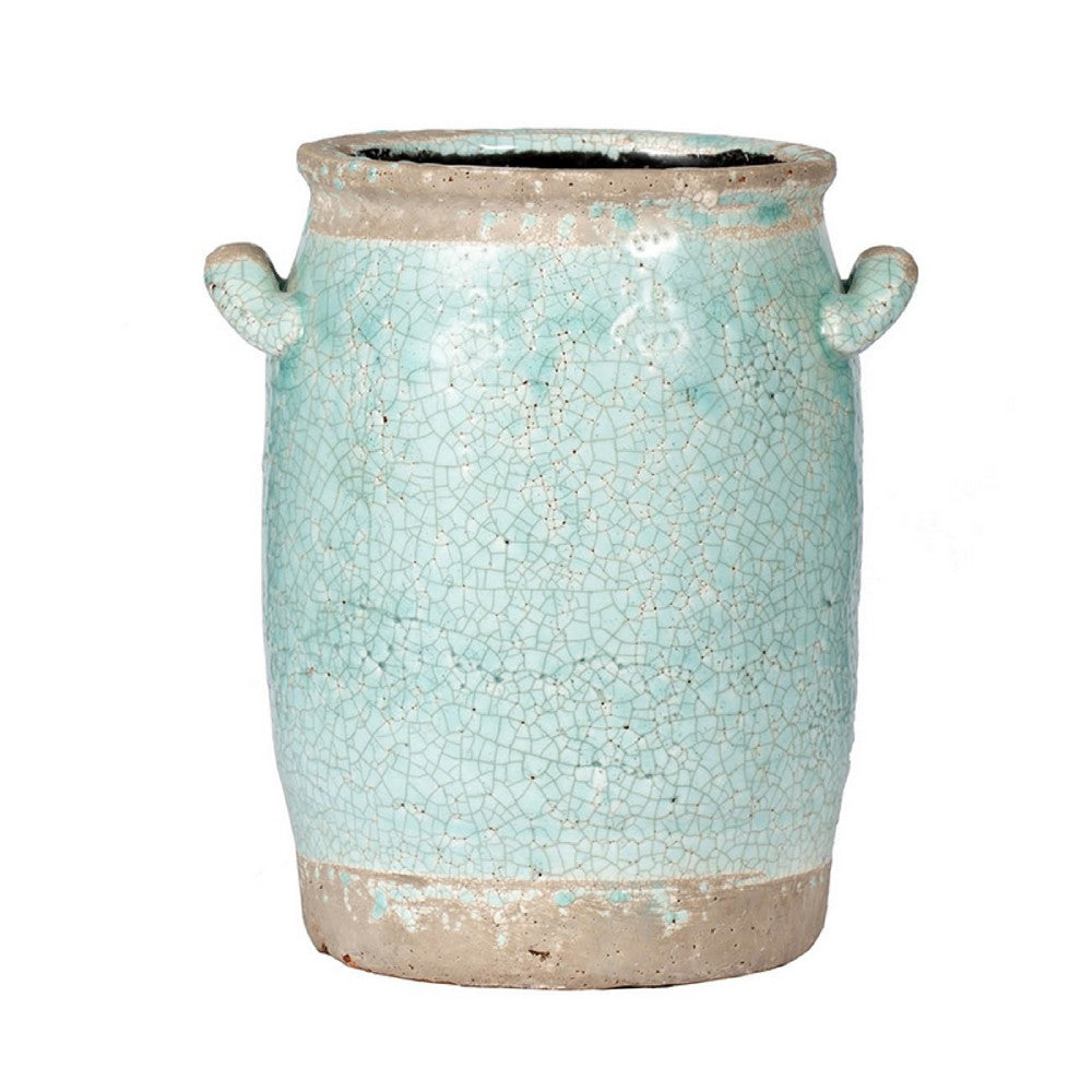 Decorative Vase with Crackle Glaze, 8 Inch Aqua Turquoise Ceramic - BM350219