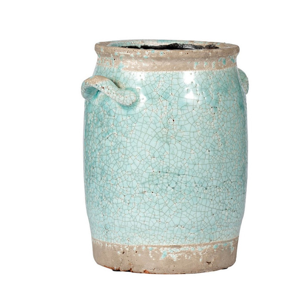 Decorative Vase with Crackle Glaze, 8 Inch Aqua Turquoise Ceramic - BM350219