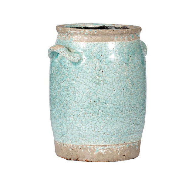 Decorative Vase with Crackle Glaze, 8 Inch Aqua Turquoise Ceramic - BM350219