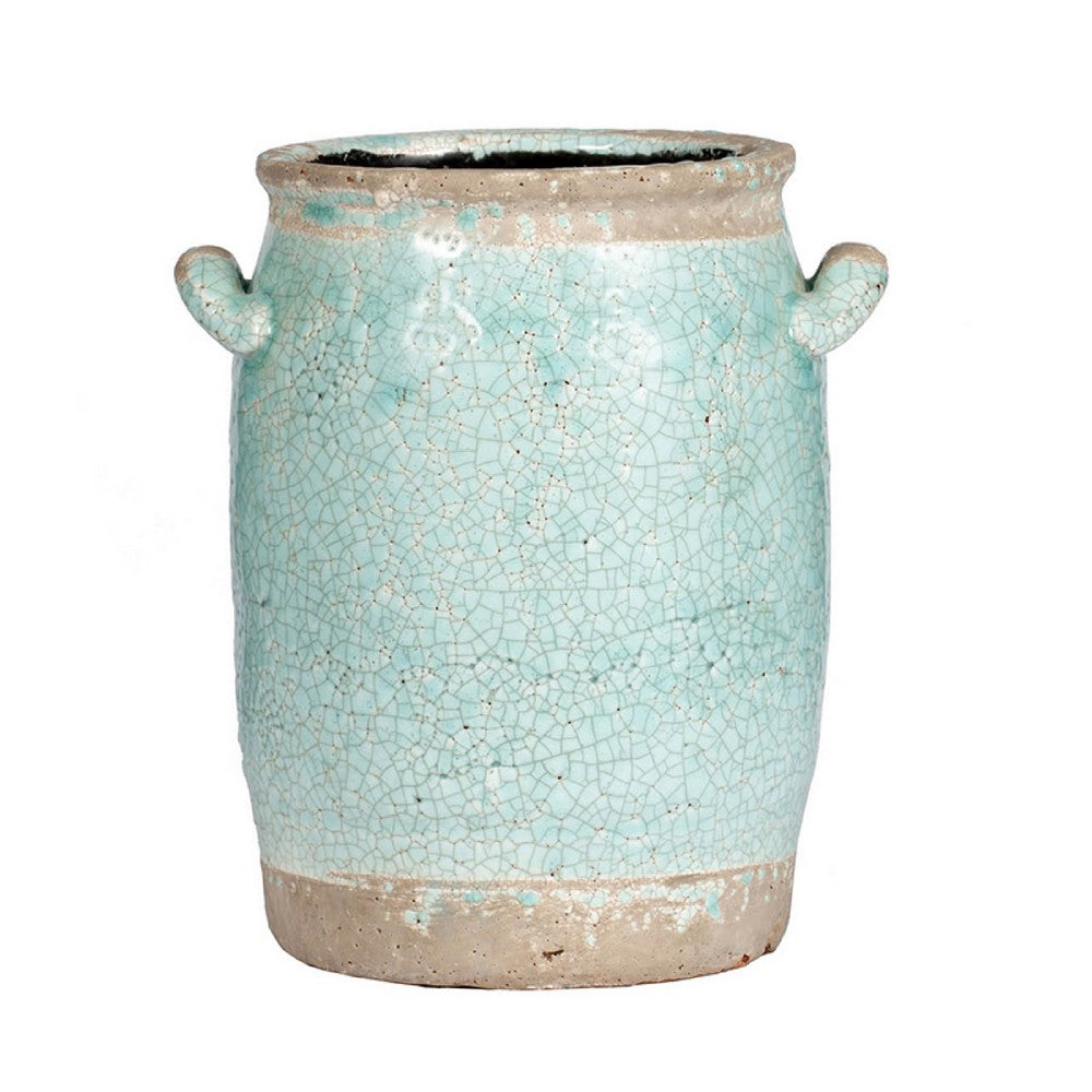 Decorative Vase with Crackle Glaze, 8 Inch Aqua Turquoise Ceramic - BM350219