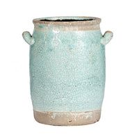 Decorative Vase with Crackle Glaze, 8 Inch Aqua Turquoise Ceramic - BM350219