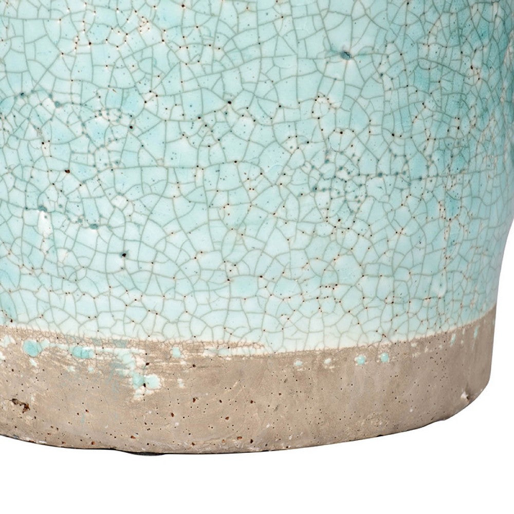 Decorative Vase with Crackle Glaze, 8 Inch Aqua Turquoise Ceramic - BM350219