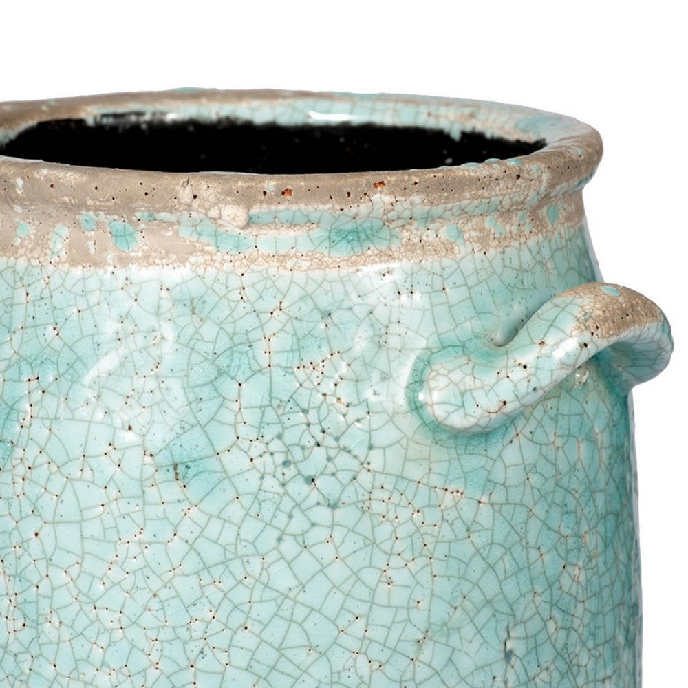 Decorative Vase with Crackle Glaze, 8 Inch Aqua Turquoise Ceramic - BM350219