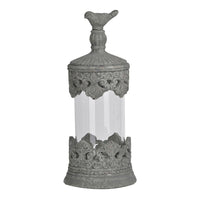 Floating Fleur Glass Jar, 13 Inch Gray Bird Accent, Ornate Cement Lid - BM350220