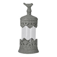 Floating Fleur Glass Jar, 13 Inch Gray Bird Accent, Ornate Cement Lid - BM350220