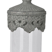Floating Fleur Glass Jar, 13 Inch Gray Bird Accent, Ornate Cement Lid - BM350220