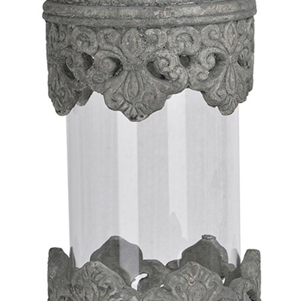 Floating Fleur Glass Jar, 13 Inch Gray Bird Accent, Ornate Cement Lid - BM350220