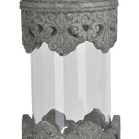 Floating Fleur Glass Jar, 13 Inch Gray Bird Accent, Ornate Cement Lid - BM350220