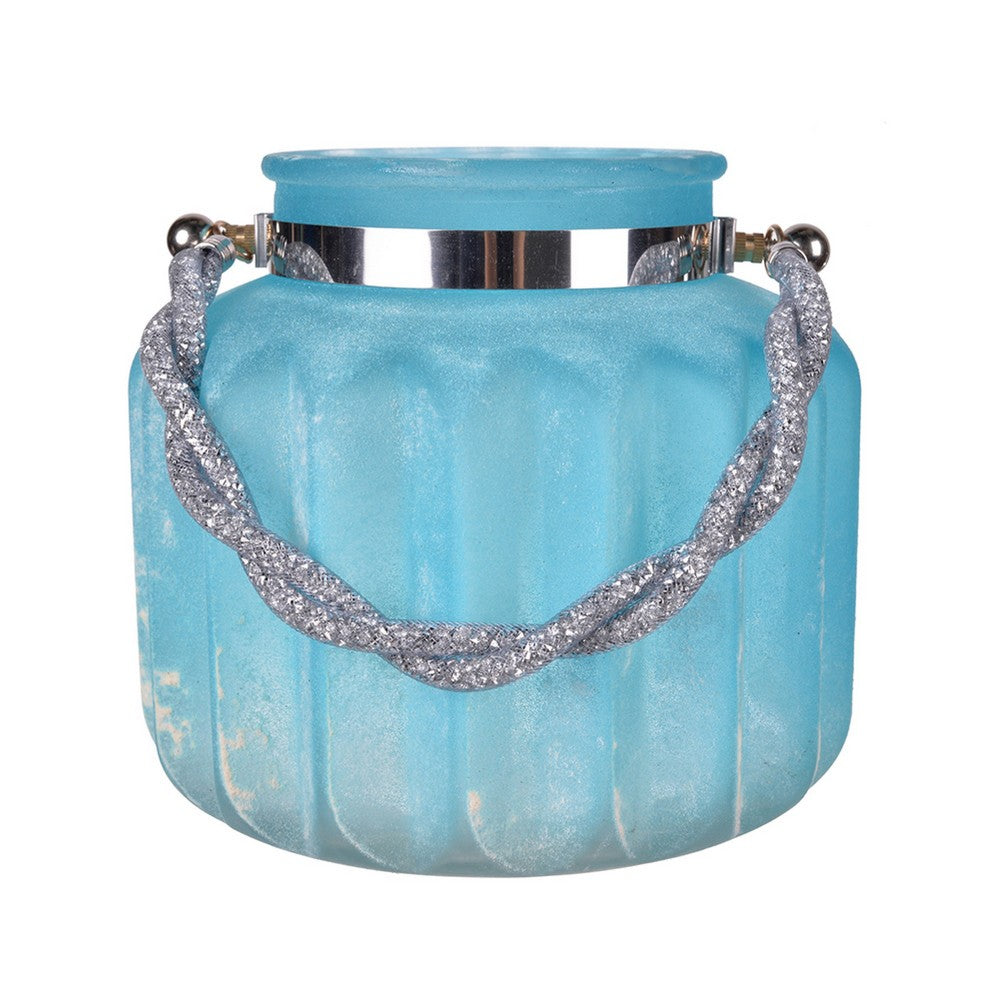 Fsy Decorative Vase, Silver Handle, Light Blue Frosted Glass, 8 Inch - BM350221