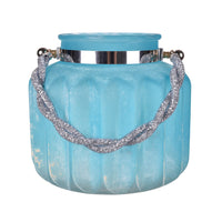 Fsy Decorative Vase, Silver Handle, Light Blue Frosted Glass, 8 Inch - BM350221