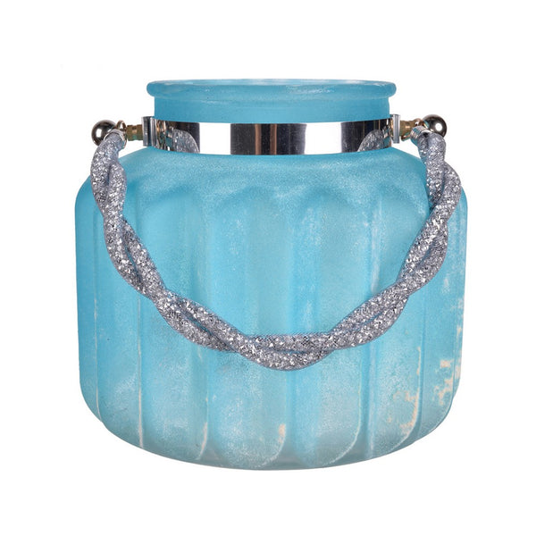 Fsy Decorative Vase, Silver Handle, Light Blue Frosted Glass, 8 Inch - BM350221