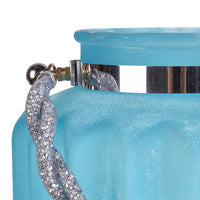 Fsy Decorative Vase, Silver Handle, Light Blue Frosted Glass, 8 Inch - BM350221