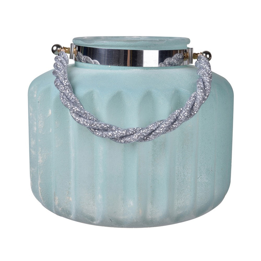 Fsy Decorative Vase, Silver Handle, Light Blue Frosted Glass, 10 Inch - BM350222