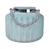 Fsy Decorative Vase, Silver Handle, Light Blue Frosted Glass, 10 Inch - BM350222