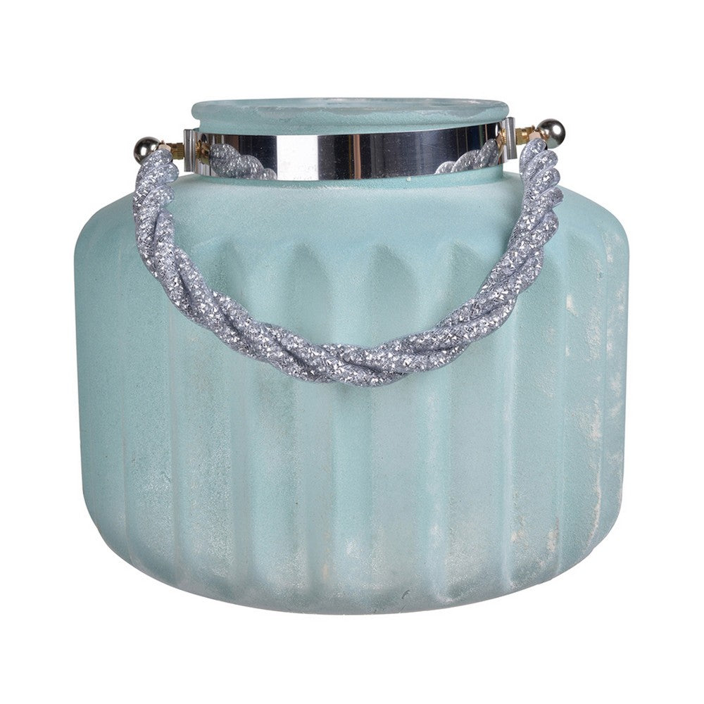 Fsy Decorative Vase, Silver Handle, Light Blue Frosted Glass, 10 Inch - BM350222