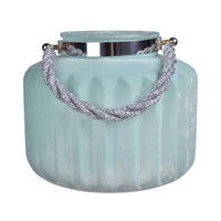 Fsy Decorative Vase, Silver Handle, Light Blue Frosted Glass, 10 Inch - BM350222