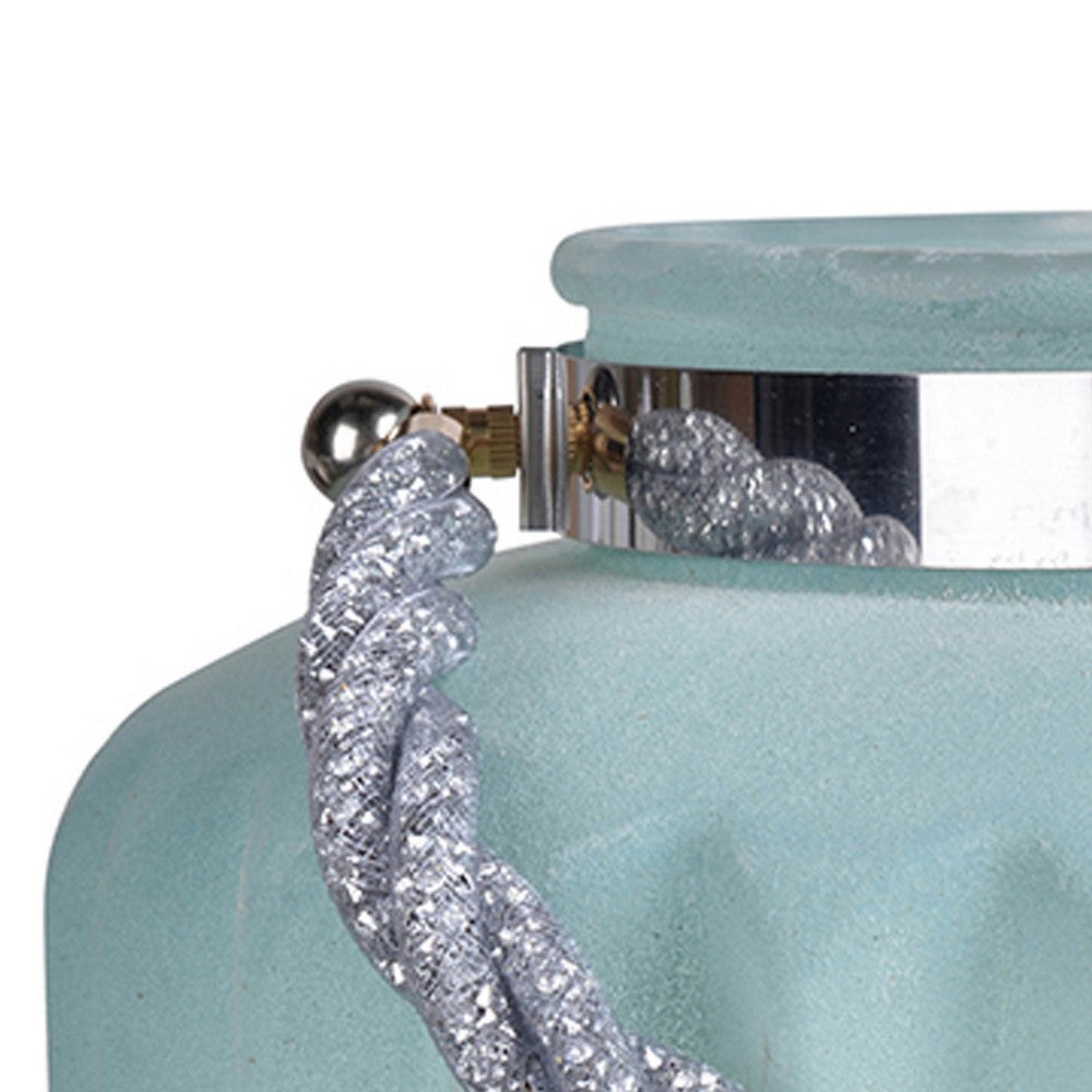 Fsy Decorative Vase, Silver Handle, Light Blue Frosted Glass, 10 Inch - BM350222