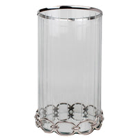 Vintage Candle Holder, Clear Glass Hurricane, 18 Inch Silver Accent Rim - BM350223